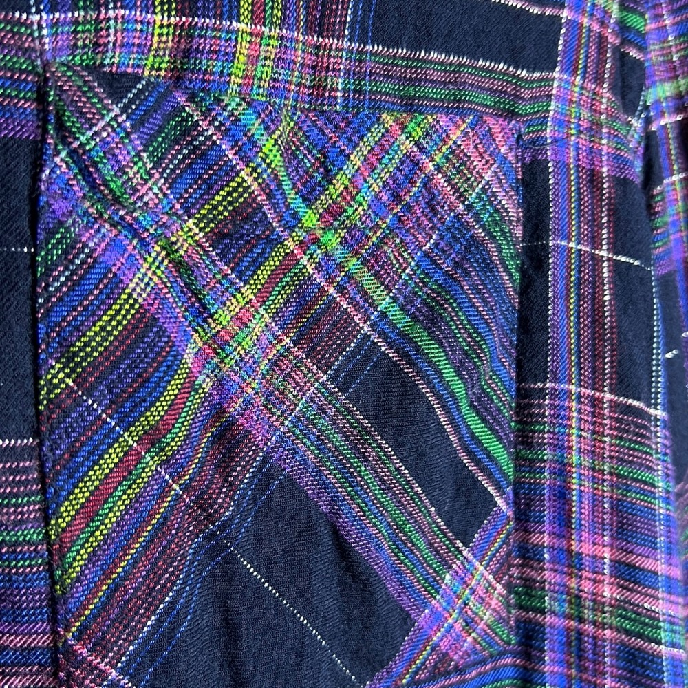 Gap Y2k Flannel Black Multicolor Plaid Button Up Blouse Size S - Picture 6 of 7